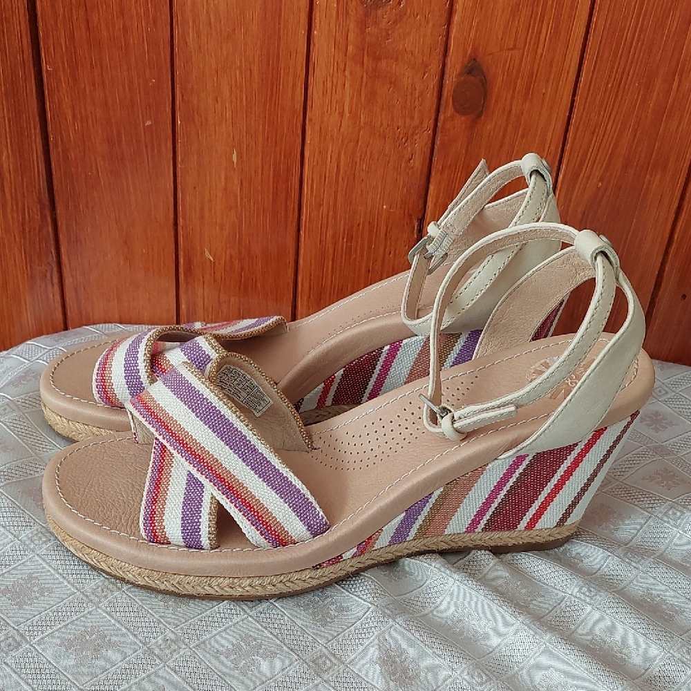 UGG Multicolor Striped Wedge Sandals